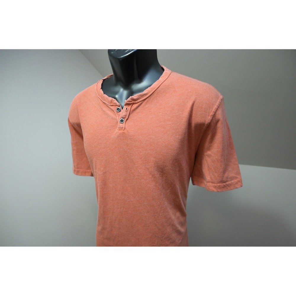 Lucky Brand Venice Burnout Henley Mens Large Orange Short Sleeve Shirt Excellent
